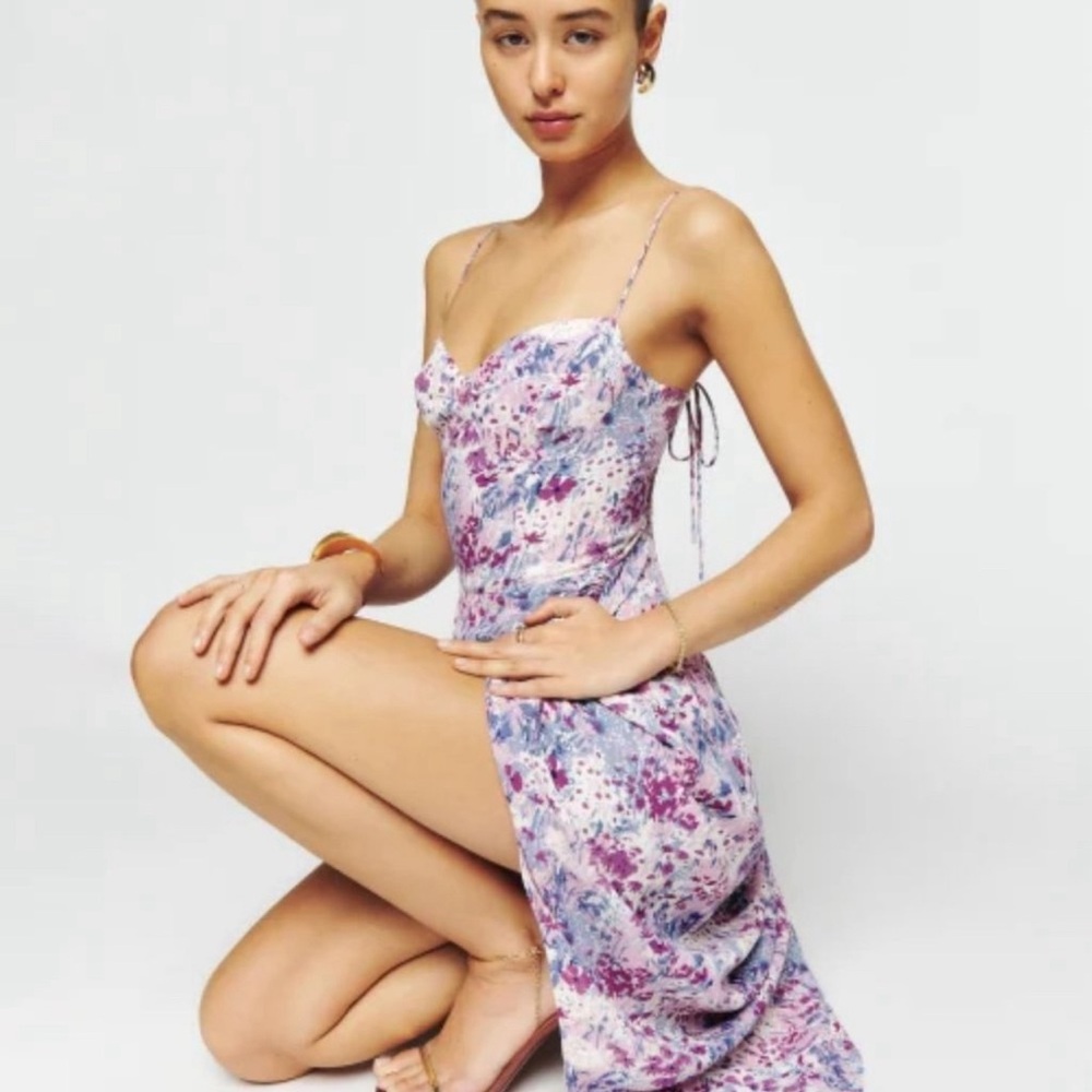 Reformation Dress in lilac flowers